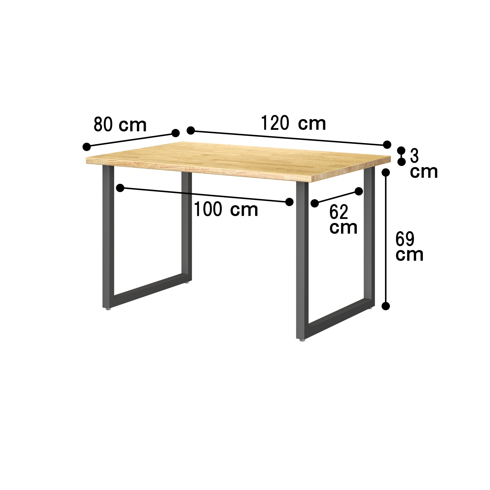TSUNAGITE / ラバーウッド × スチール脚 テーブル 無垢材 国産 120cm × 80cm 【受注生産】 スクエア サイズ