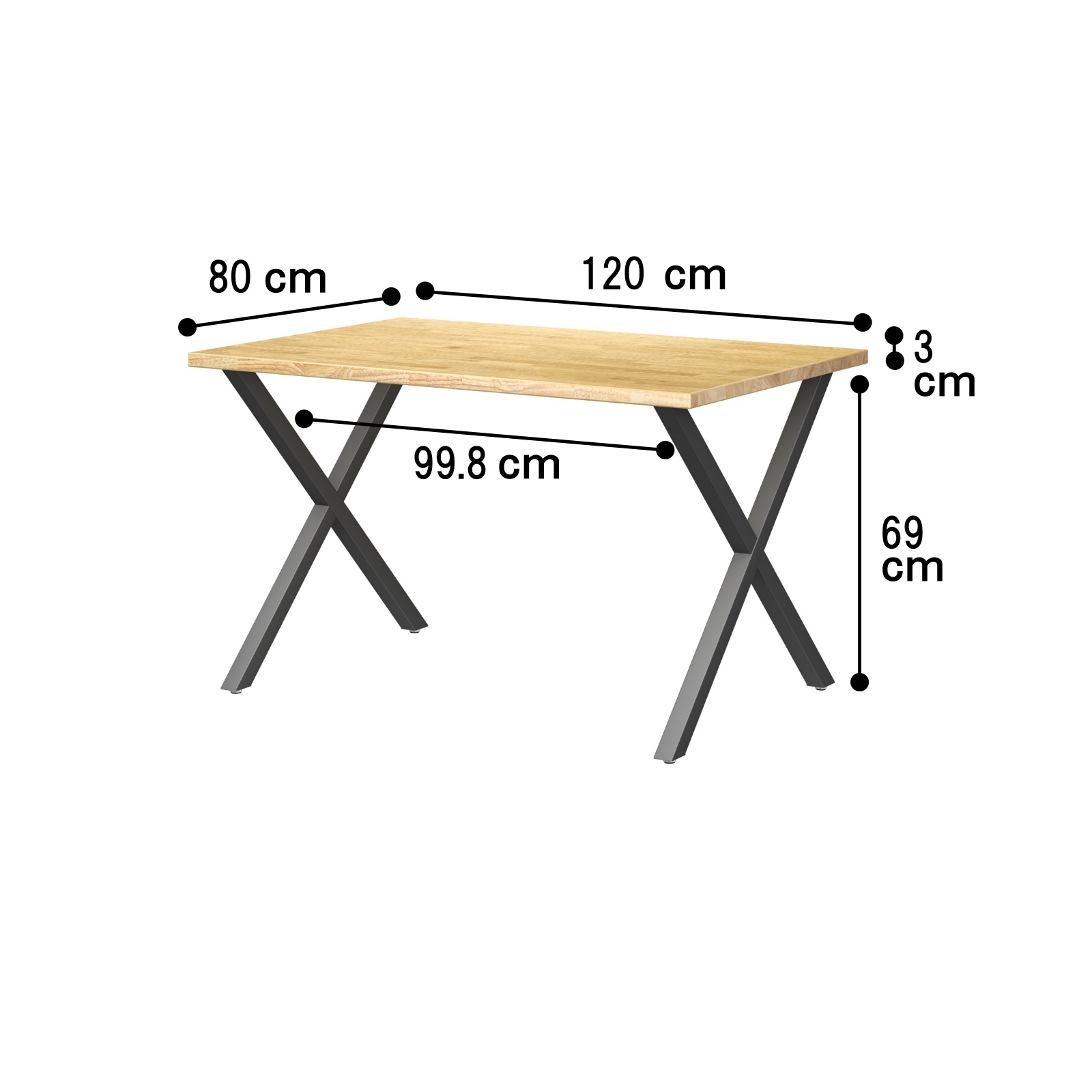 TSUNAGITE / ラバーウッド × スチール脚 テーブル 無垢材 国産 120cm × 80cm 【受注生産】 クロス サイズ