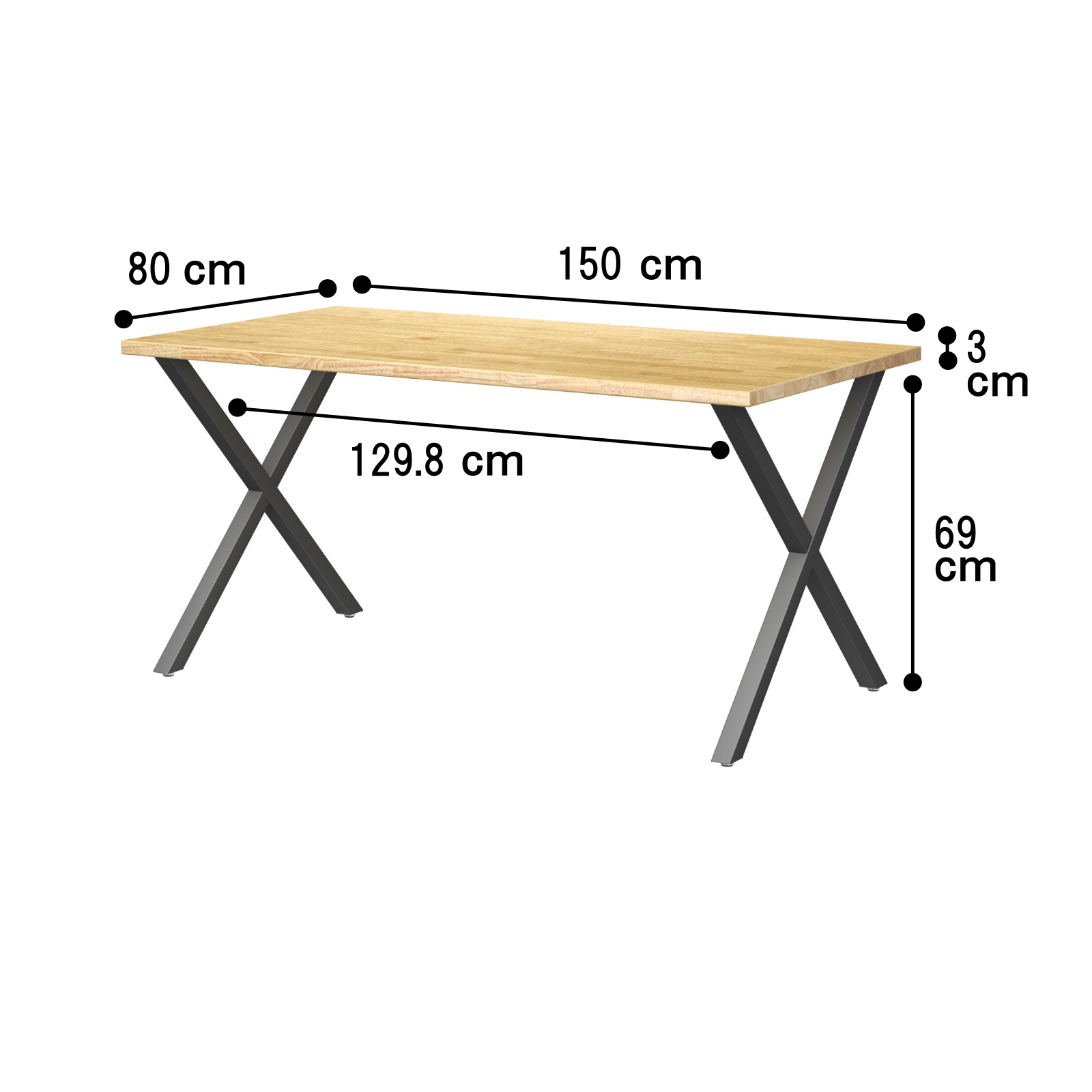TSUNAGITE / ラバーウッド × スチール脚 テーブル 無垢材 国産 150cm × 80cm 【受注生産】 クロス サイズ