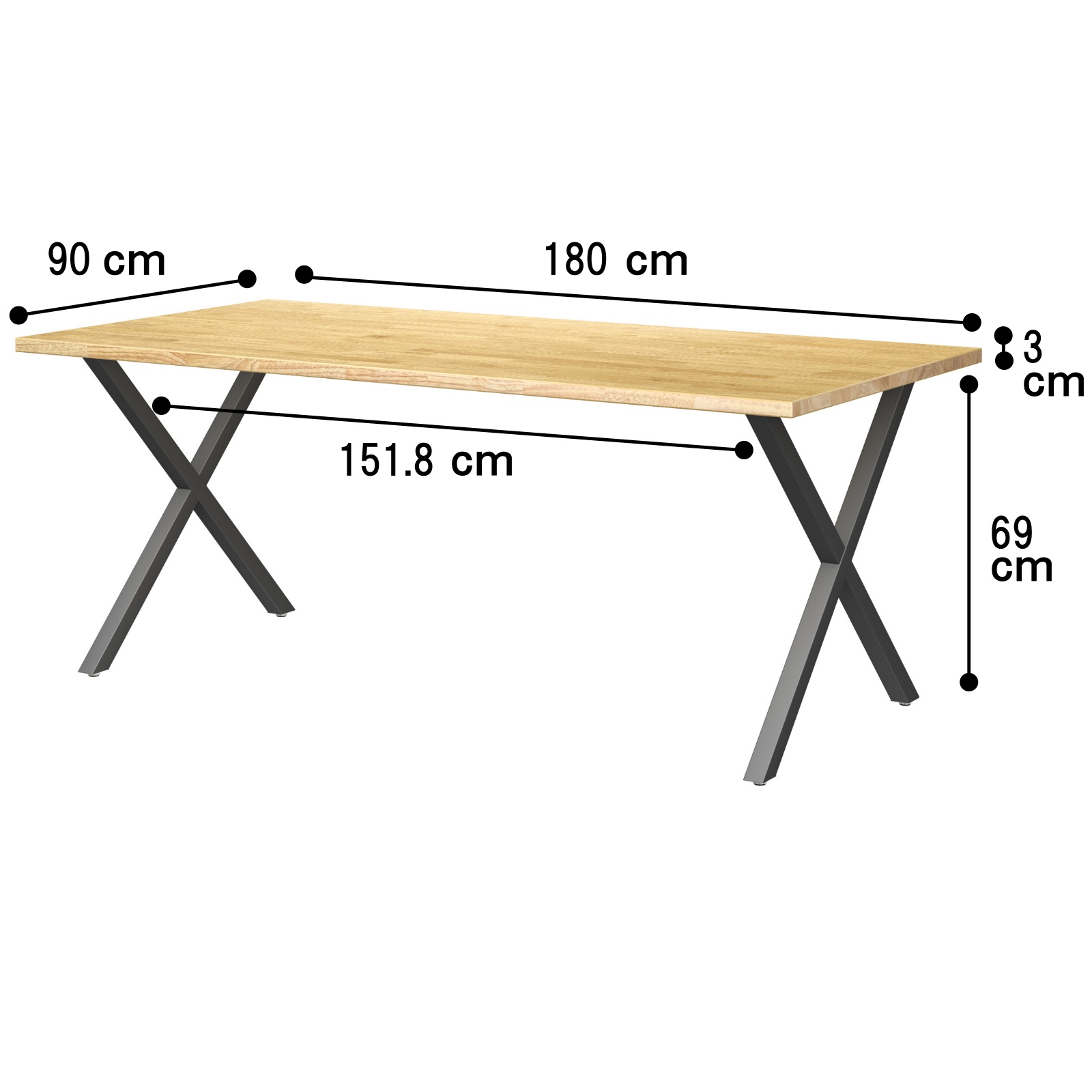 TSUNAGITE / ラバーウッド × スチール脚 テーブル 無垢材 国産 180cm × 80cm 【受注生産】 クロス サイズ