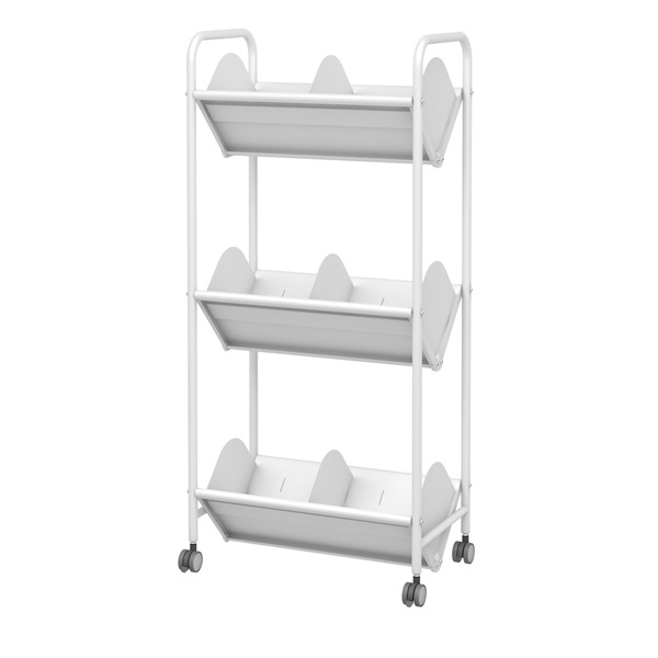 ブックラックワゴン 仕切り9枚 50mmキャスター 3段 ホワイト